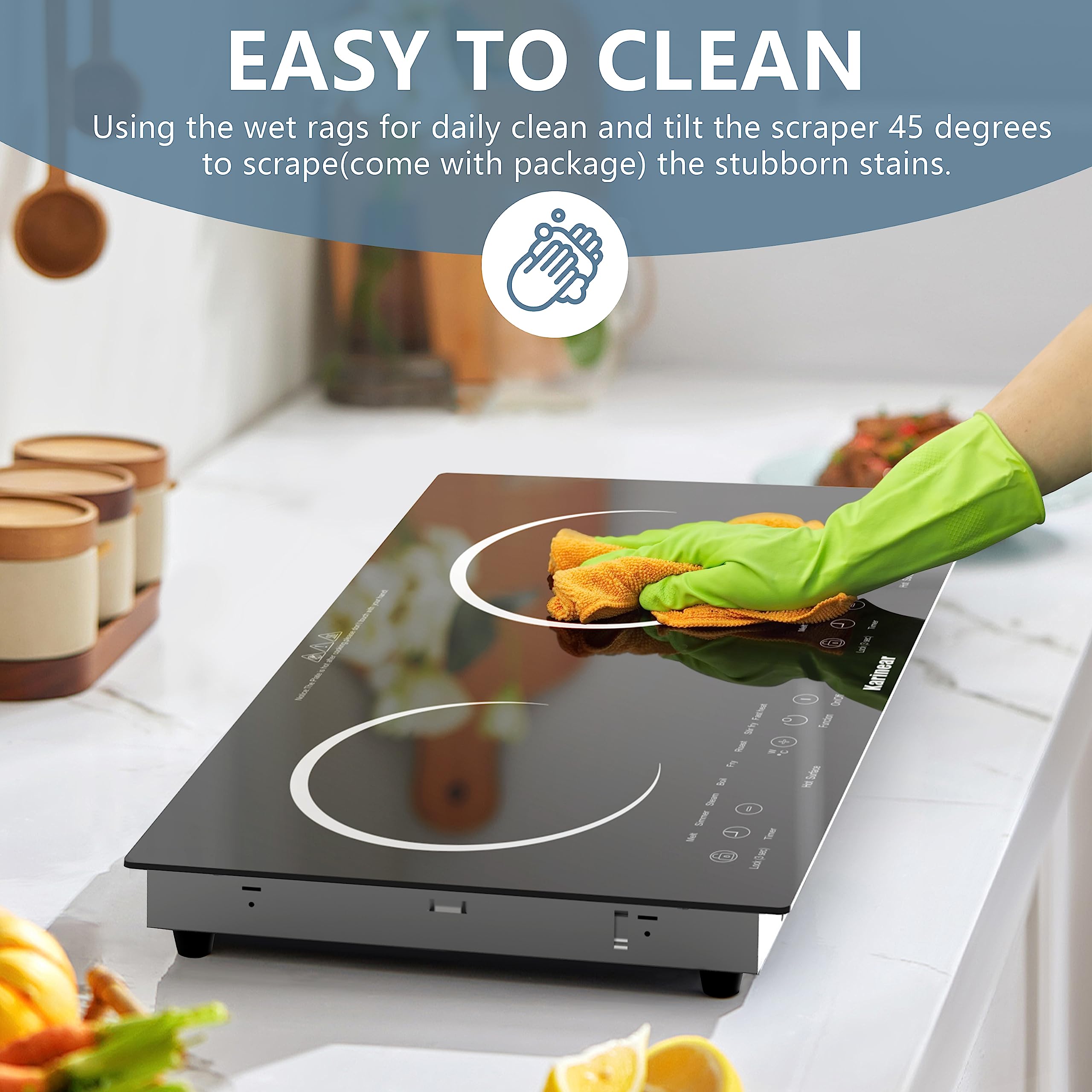 Karinear 2 Burners Electric Cooktop 24 Inch, 110v~120v Countertop and Built-in Elecric Stove Top, Portable Electric Radiant with Outlet Plug, Sensor Touch, Child Safety Lock, Timer(white)