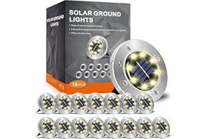 INCX Solar Ground Lights, 16 Packs 8 LED Garden Lights Solar Powered,Disk Lights Waterproof In-Ground Outdoor Landscape Lighting for Patio Pathway Yard Deck Driveway Walkway Lawn, Warm White