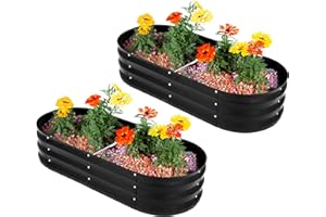 KFN 2pcs Galvanized Raised Garden Bed,Raised Garden Bed Kit-Oval Metal Flower Box,Large Planter Vegetable Box Outdoor,Planting for Vegetables,Flower,Herb,Black,4FT,0.7mm