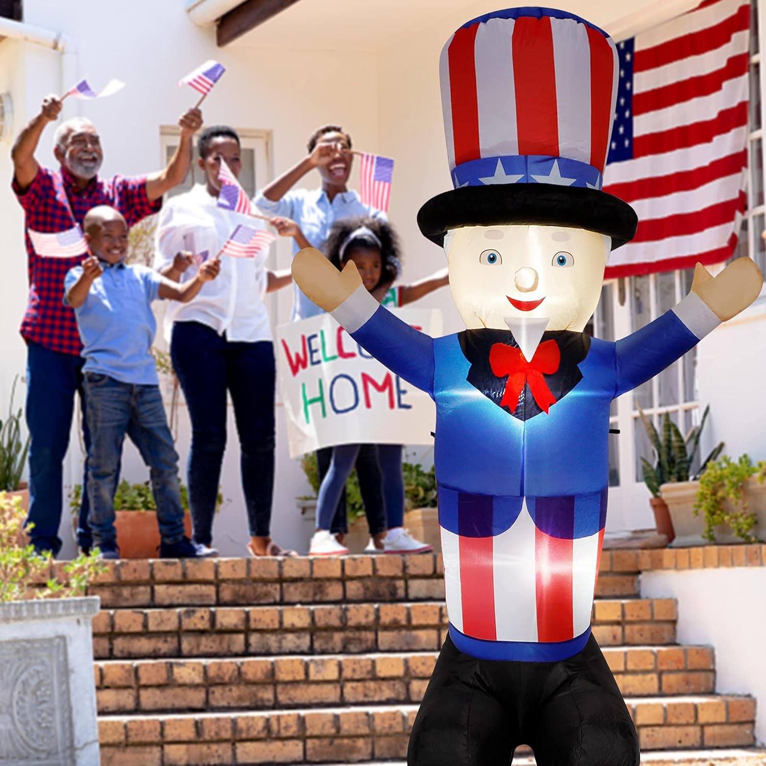 winemana 6 FT Giant Patriotic Inflatable Uncle Sam, Independence Day 4th of July Decorations, Built-in LED Lights, Perfect for Indoor Outdoor Holiday Home Celebration Garden Yard Photo Prop: Garden & Outdoor