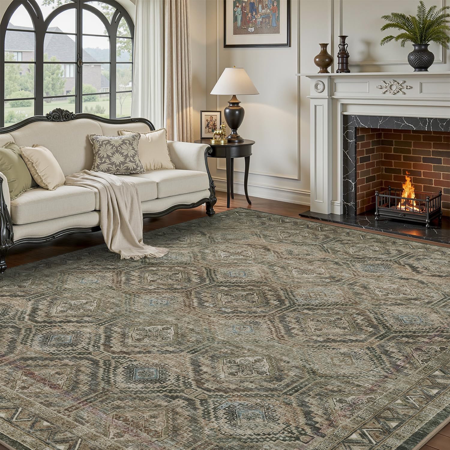 Photo 1 of RESARE-Area Rug 9X12 Rug for Living Room-Machine Washable Rugs for Bedroom-Soft Vintage Multi Green Tan Non Slip Carpet- Rug for Dining Room Office Under Bed or Table