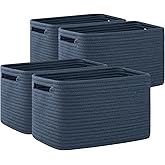 OIAHOMY 4 Pack Storage Baskets for Organizing, Cube Storage Bins for Shelves, Rectangle Storage Baskets With Handles, Woven Baskets for Storage, 12.7''Lx9''Wx7.8''H, Blue