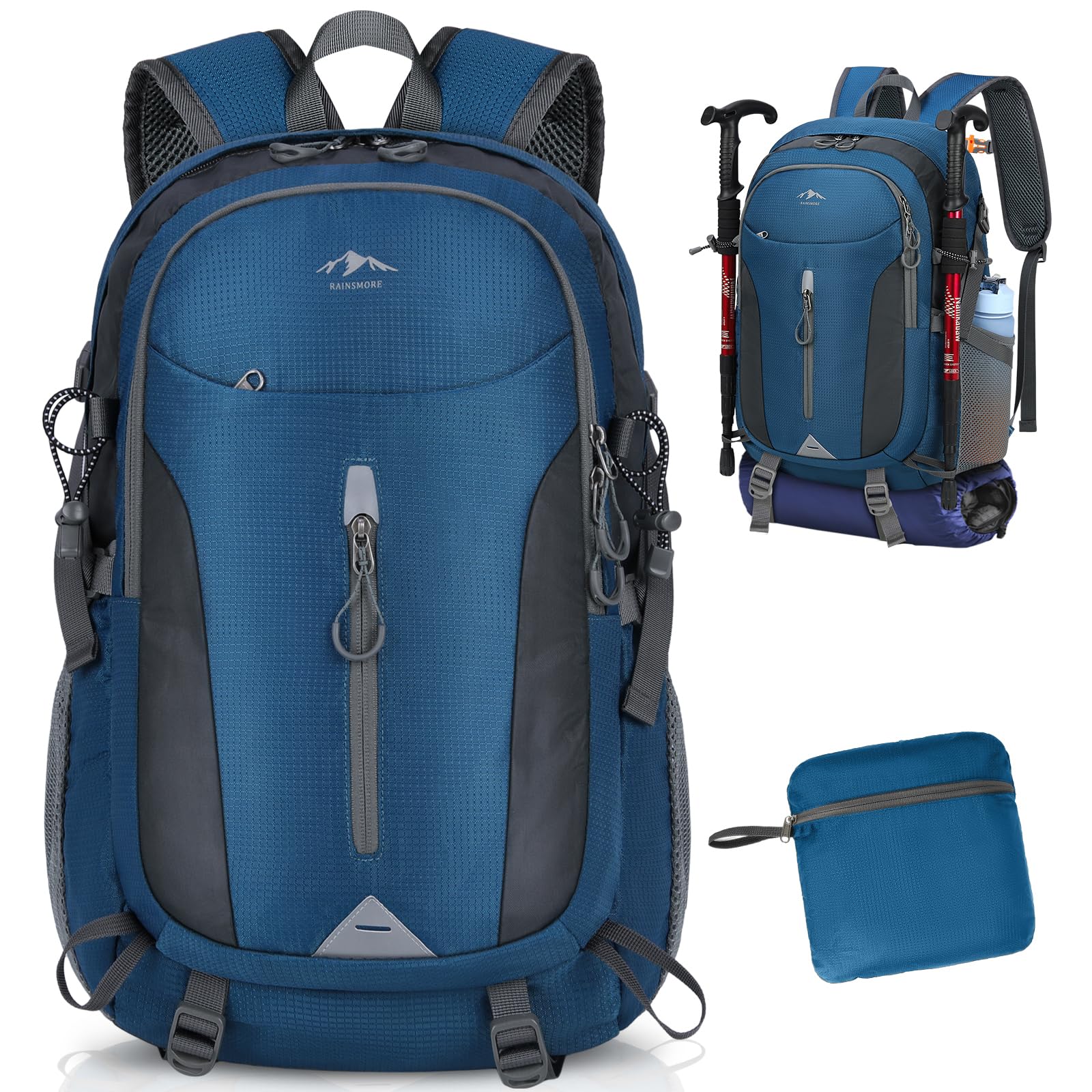 RAINSMORE Hiking Backpack 40L Lightweight Foldable Rucksack for Men Women Water Resistant Backpack Durable Packable Travel Daypack for Camping Climbing Walking Mountaineer Sports Outdoor