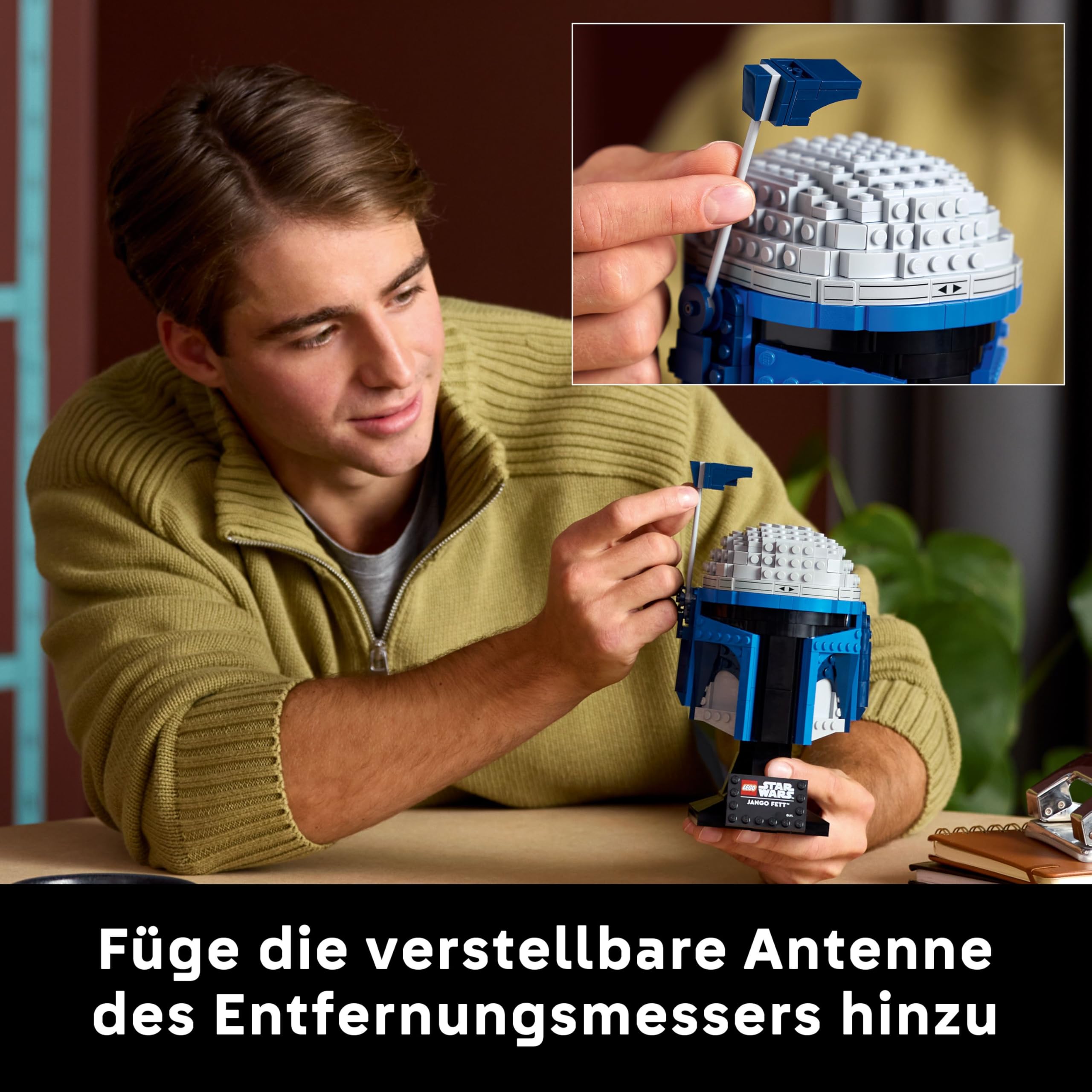LEGO Star Wars 75408 Jango Fett Helm - Mandalorian Bauset für Erwachsene - Modell mit Ständer, Namensschild und Verstellbarer Antenne - Geschenk für Fans von Angriff der Klonkrieger 4