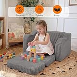 MeMoreCool Corduroy Kids Couch Sofa Folding Toddler Chair Bed Grey view 2