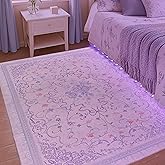 REBBORUG Pastel Purple Rug for Bedroom Dorm Kids Play Room - Light Lavender Blue Pink 5x7 Washable Whimsical Fairy Bow Floral Fun Area Rug for Girls Room Nursery Toddler