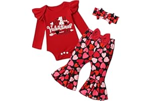 ADIFUN Baby Girl Clothes,4pcs Infant Newborn Girl Outfits Ruffle Romper Baby Bell Bottoms Headband Bandana Clothes Sets Gifts