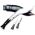 Genuine 9 Inch Nepal Army Kukri/Khukuri Knife, Hand forged 9 Inch Blade, Kukri Knife w/ twin Blades, Single Fuller, Sharp knife, World War II kukri, Black Leather Sheath, Horn handle, Handmade Gurka Khukri