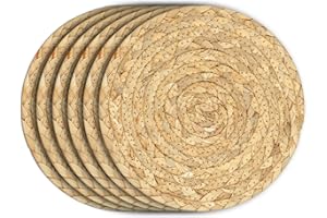 Boho Trivets for Hot Dishes, Pots and Pans, Farmhouse Water Hyacinth Hot Pads 8 Inch, Straw Pot Holders for Kitchen, Rustic B