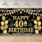 40th Birthday Decorations for Men Women - Happy 40th Birthday Banner Decorations Cheers to 40 Years Birthday Party Suppiles Black Gold Backdrop for 40th Birthday Party Favors Decor (71 x 45 inch)