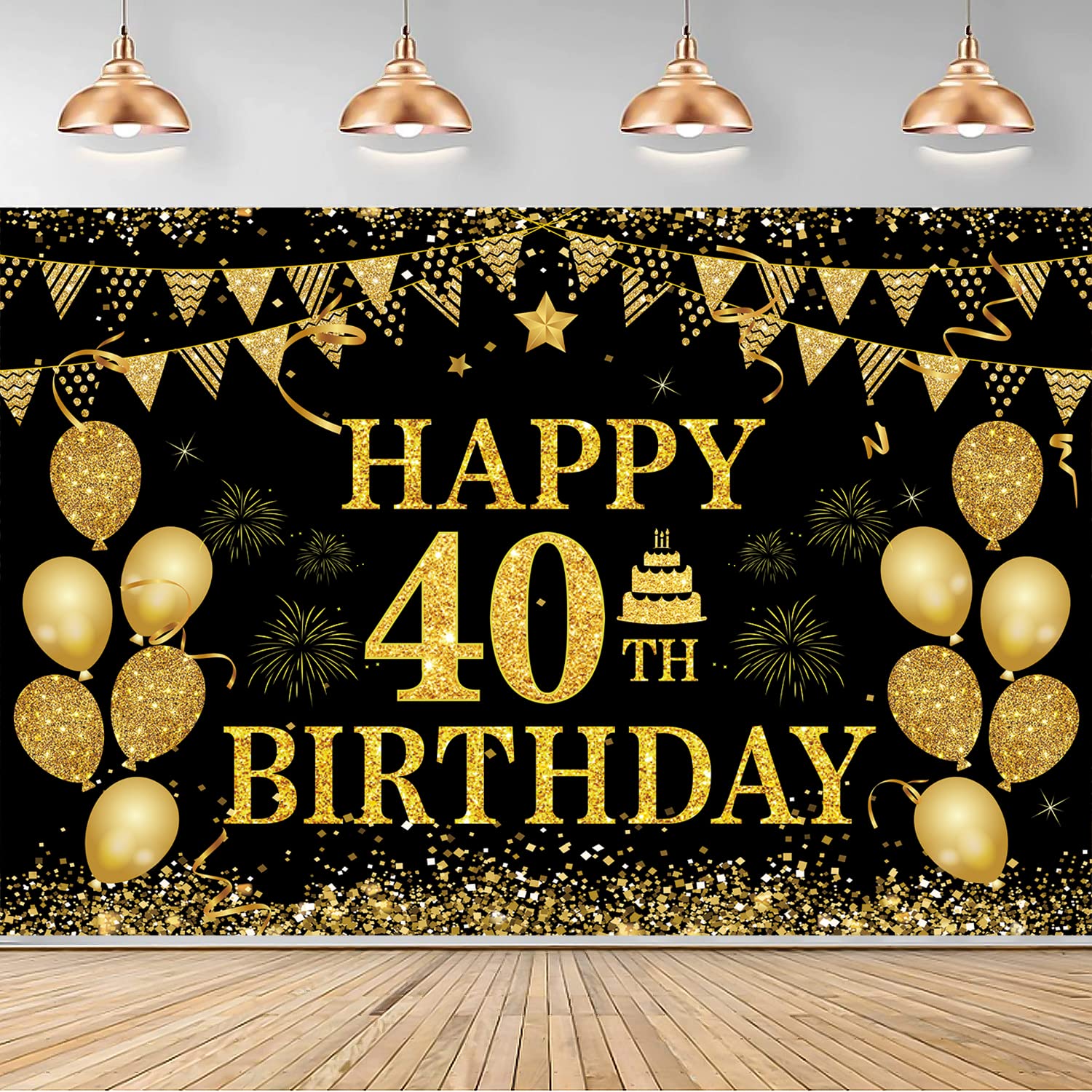 Photo 1 of 40th Birthday Decorations for Men Women - Happy 40th Birthday Banner Decorations Cheers to 40 Years Birthday Party Suppiles Black Gold Backdrop for 40th Birthday Party Favors Decor (71 x 45 inch)