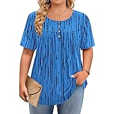 IN'VOLAND Plus Size Tops for Women Short Sleeve Shirts Dressy Casual Tunics to Wear with Leggings Beach Vacation Clothes