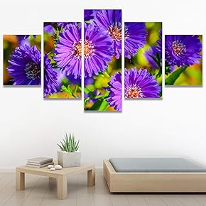 SIGNWIN 5 Panel Canvas Wall Art Purple Fields...