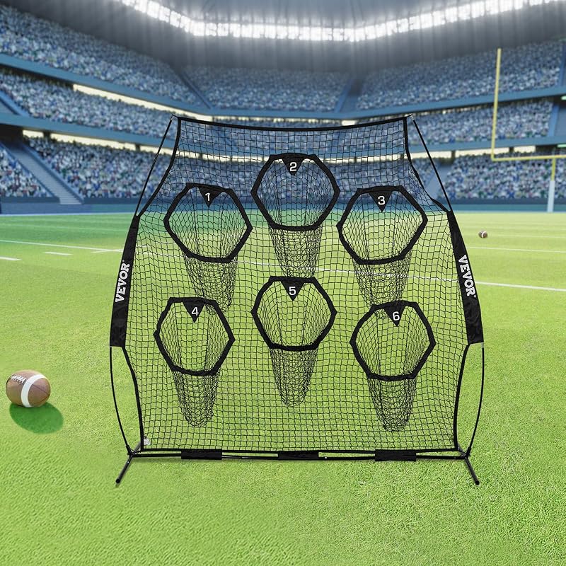 Rete da Allenamento Portatile Rete Rimbalzo per Calcio Rugby Baseball 274 x 106 x 243 cm con 6 Tasche per Bersagli, Borsa Portaoggetti Portatile e Cinghie, Allenamento con Bersaglio, Nero