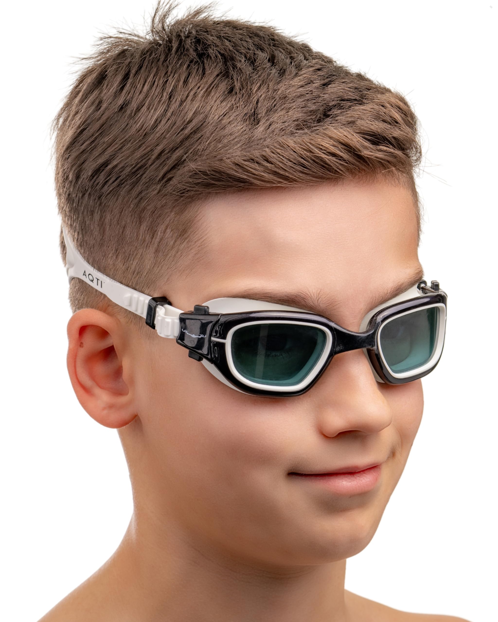 AqtivAqua Kids Swimming Goggles Kids 6-14 3-6 Swim Goggles for Childrens Girls Boys MINI-DXC (Black&white, Transparent lenses)