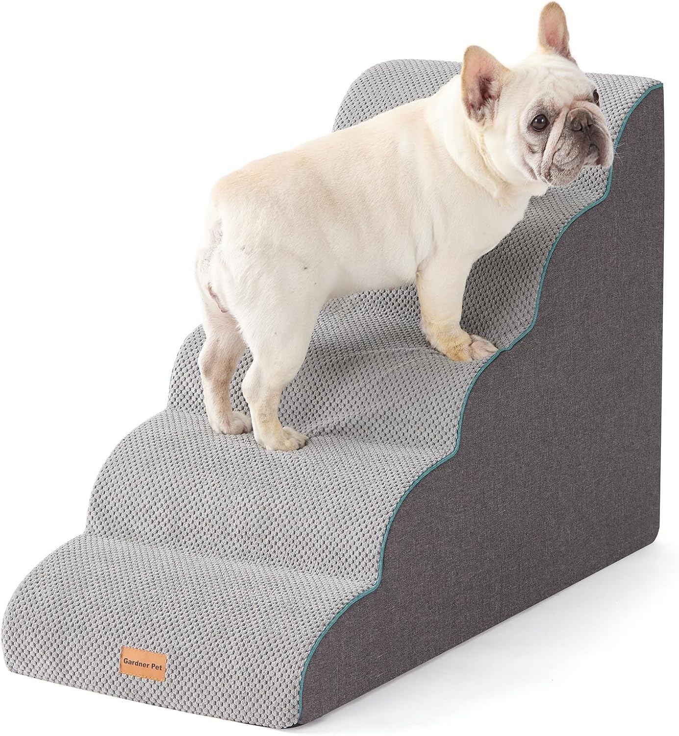 Photo 1 of Gardner Pet Dog Stairs for Small Dogs 22.8" H, Curved 5-Step Pet Stairs, Dog Steps for High Bed, Couch (24-30 in) with Durable Non-Slip Waterproof Fabric Cover and CertiPUR-US Certified Foam