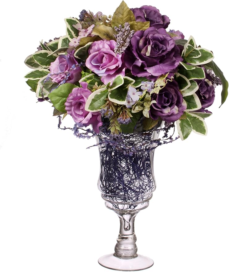 Closer2Nature Artificial 55cm Purple Rose Arrangement Amazon.co.uk
