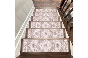 Ileading Boho Carpet Stair Treads for Wooden Steps 4 Pack 30" X 8" Non Slip Edging Indoor Stair Rug Runner Self Adhesive Stairway Grip Carpet Soft Step Treads Rug for Dogs Kids, Beige Brown