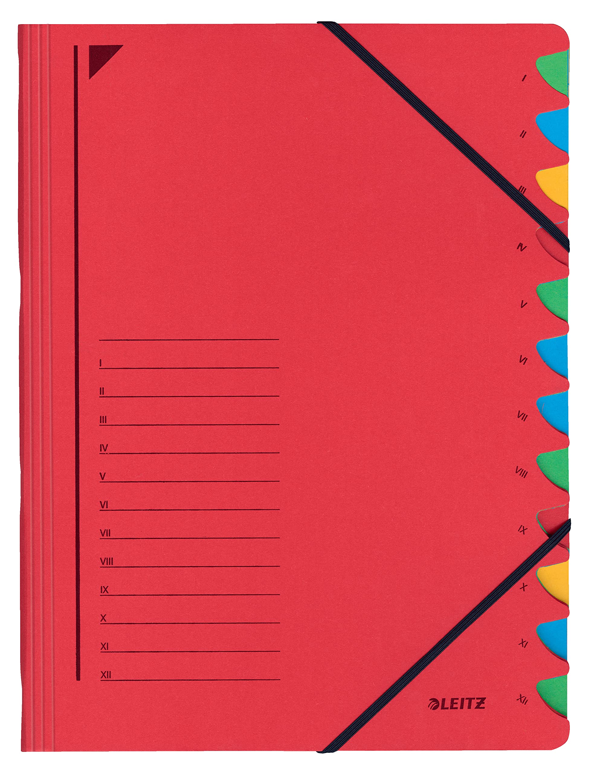Leitz 39120025 Index File 12 Sections Coloured Chipboard Red