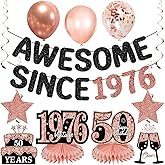 Guiruiy 10PCS 50th Birthday Decorations for Women, Pink Rose Gold Glitter Awesome Since 1976 Happy 50th Bday Banner Balloon Centerpieces Swirls Party Supplies, Fifty Years Old Bday Table Topper Swirls