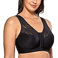 DELIMIRA Women's Front Closure Bras Racerback No Underwire Plus Size Full Coverage Lace Cotton Bra