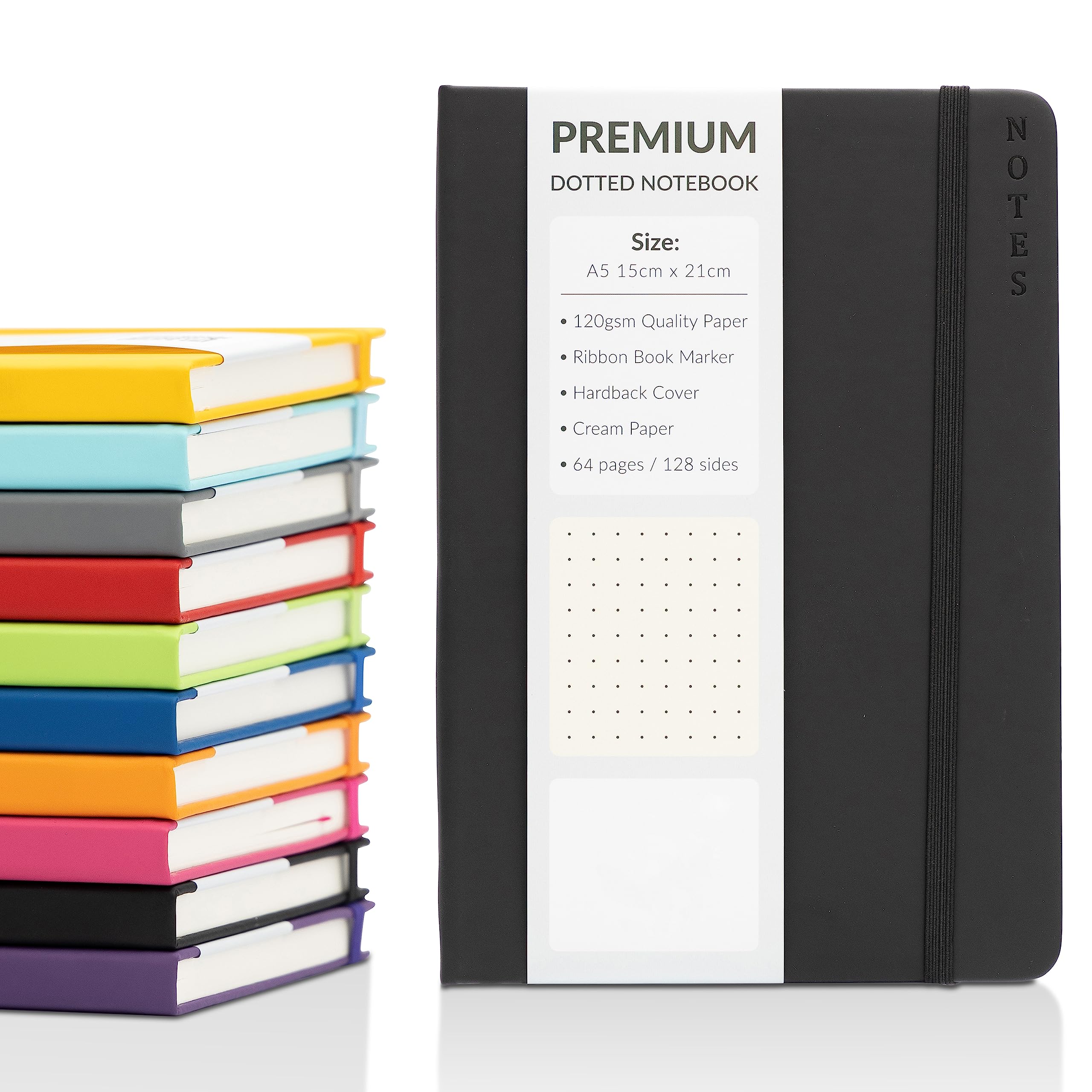 evelay Bullet Journal A5 Dotted Notebook with Faux Leather Hardback Cover and Premium 120gsm Thick Dot Grid Paper (128 Cream Pages, Black) — image 1