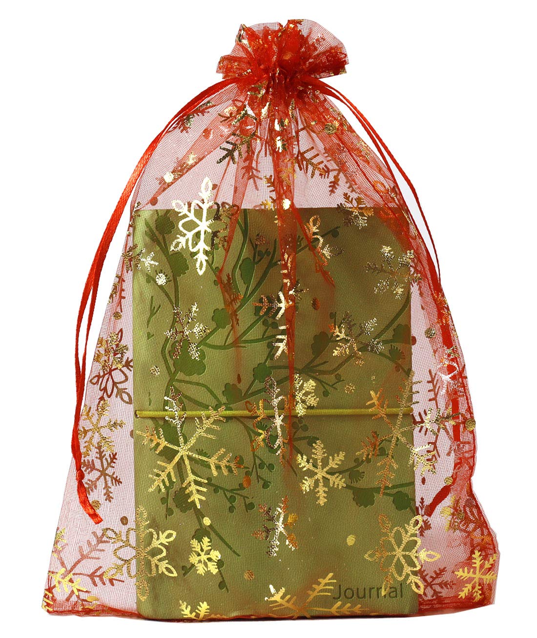 SUNGULF 100pcs Organza Pouch Bag Drawstring 6"x9" 16x22cm Strong Gift Candy Bag Jewelry Party Wedding Favor (Red Snowflake)