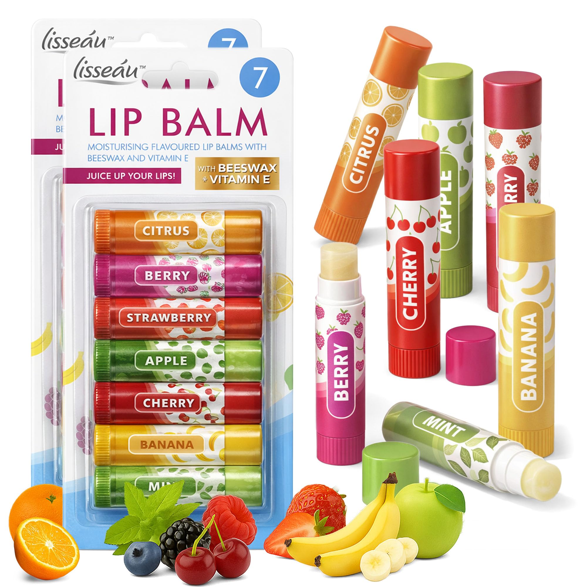 SOL 14pk Womens Lip Balm Set Flavoured Moisturiser with Beeswax & Vitamin E - Fruit Lipbalm for Girls and Teens, Moisturising Balms Multipack Sticks for Dry and Chapped Lips for Daily Use and Gifting