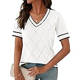IECCP Womens Short Sleeve Sweater V Neck Summer Tops Lightweight Knit Pullover Blouses Business Casual Outfits
