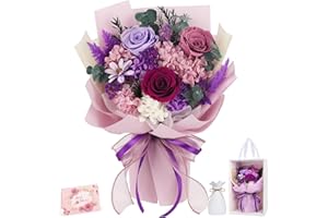 TYL&TYS Flowers for Delivery Prime Preserved Flower Bouquet That Last 3-5 Years Real Forever Rose Bouquet for Mom Mother Women Wife Girlfriend Anniversary Christmas Thanksgiving Birthday Gifts for Her(Purple)