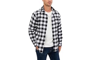 Yukiuiny Men's Flannel Plaid Shirt 100% Cotton Top Long Sleeve Button Down Blouse Shirts