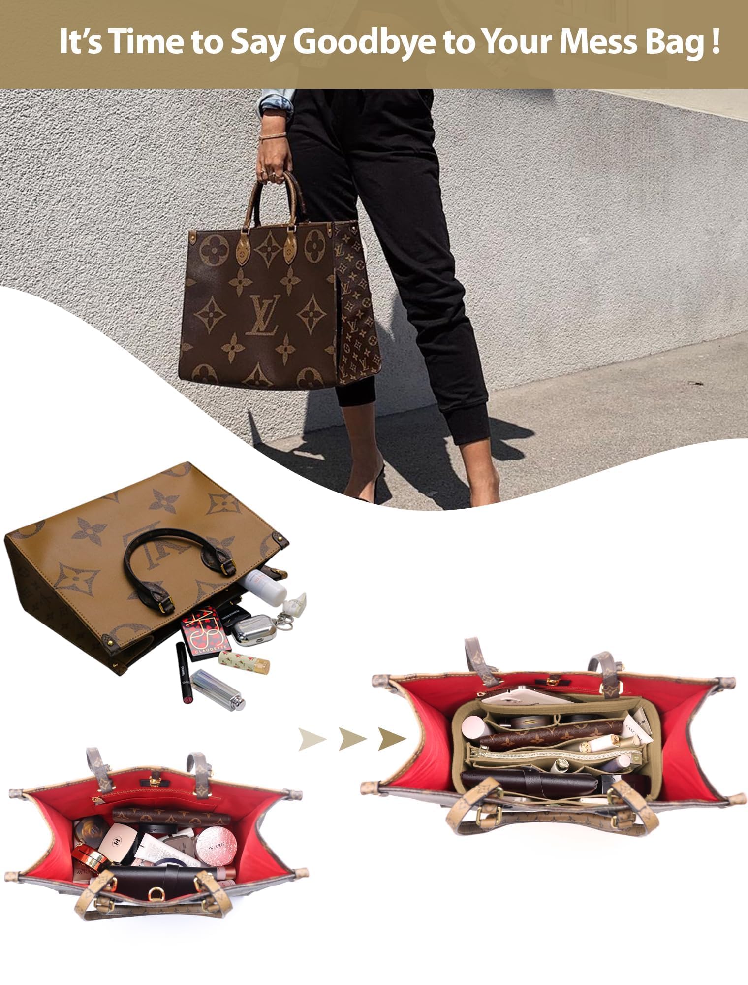 OMYSTYLE Purse Organizer Insert, Felt Tote Bag Organizer Insert with 5 Sizes, Handbag Dividers for Inside Purse, Compatible with Longchamp, Neverful, Speedy and More