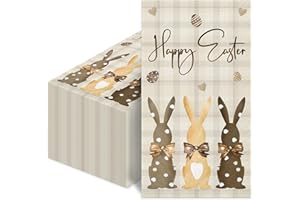 WUHUZSM 100 Pcs Easter Napkins,Easter Disposable Paper Decorative Guest Napkins, Spring Bunnies Eucalyptus Hand Towel for Party Lunch Dinner Kitchen Bathroom