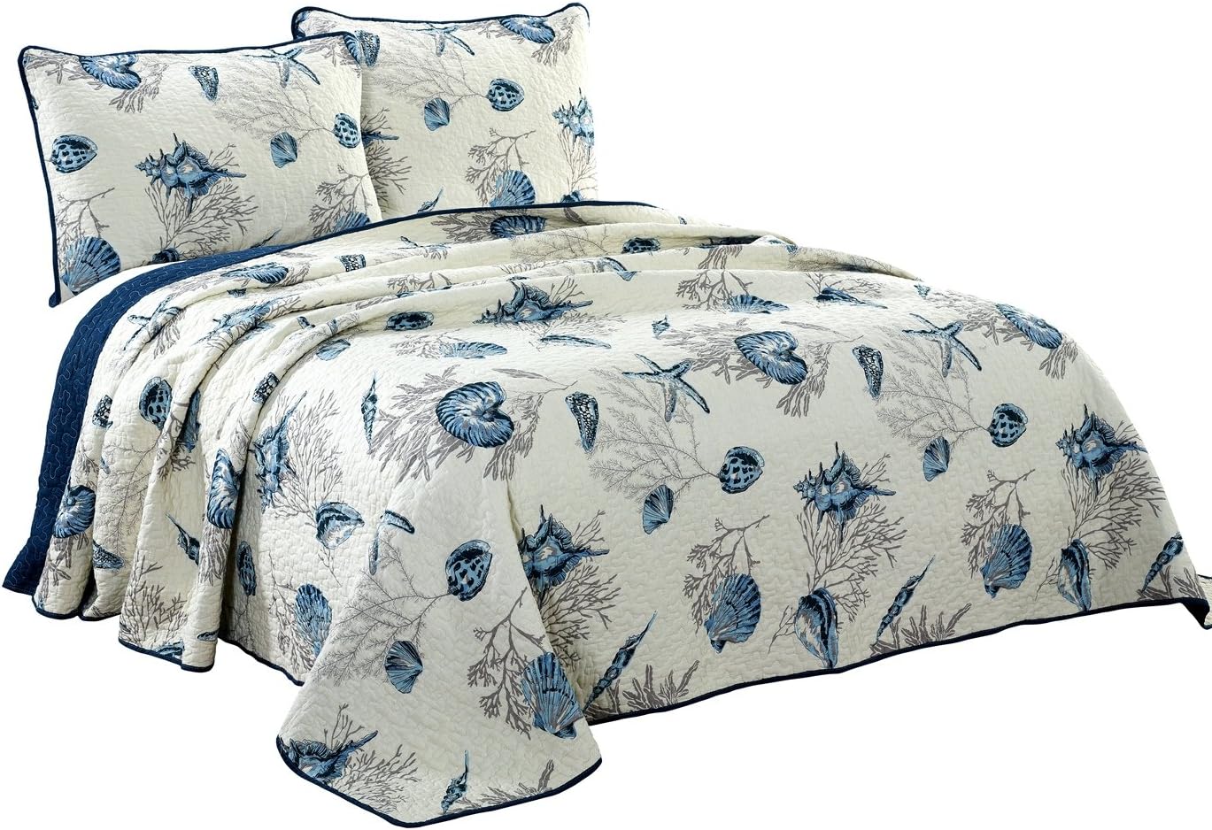 Unimall 3Pcs 100% Cotton Quilted Bedspreads Throw Double King Size Comforter Patchwork Quilt Bed Set