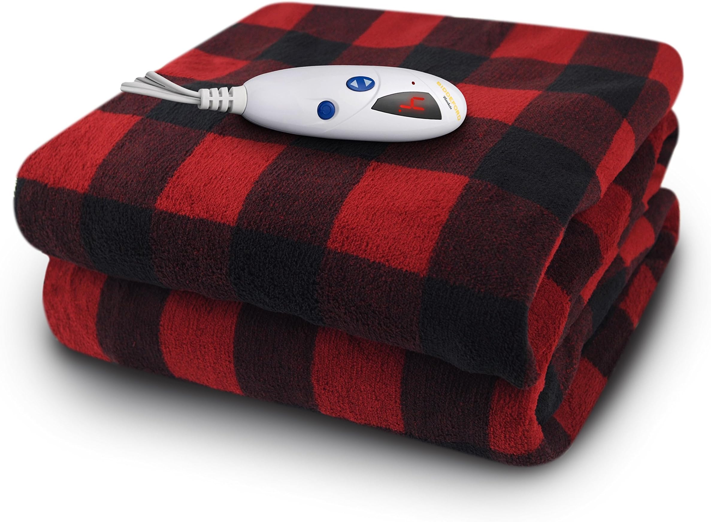 Biddeford Blankets Micro Plush Electric Heated Blanket with Digital Controller, Throw, Black/Red Buffalo Plaid