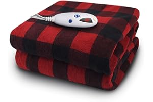 Biddeford Blankets Microplush Electric Heated Throw Blanket with Adjustable Heat Settings and Auto Shut-Off Timer, Machine Washable, Digital Controller, Throw, Black/Red Buffalo Plaid