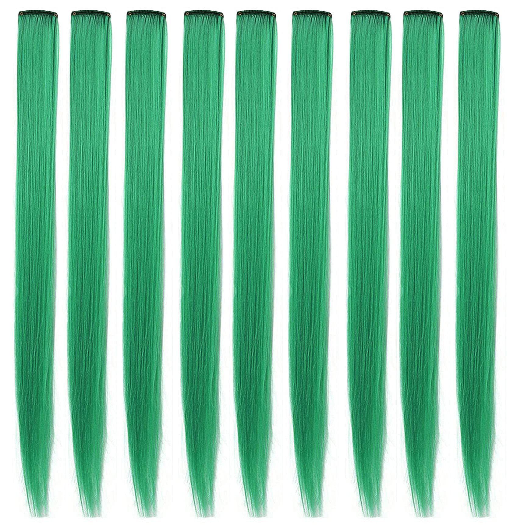 Rhyme 10 PCS Colored Hair Extensions for Girls 21 inch Green Wig Hairpieces for Women Hair Accessories Party Hightlight Hair Girls Gift (Green)