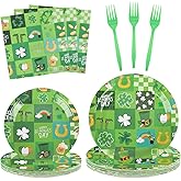 MTYOUTE 200Pcs St Patrick's Day Party Plates Supplies,Green Shamrock Paper Plates,Napkins,and Forks Kit for St. Patrick's Day Party Decorations,Serve 50