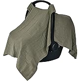 Huxie Car Seat Cover Baby - Organic Muslin Cotton - Carseat Canopy - 43" x 32" - Sage Green