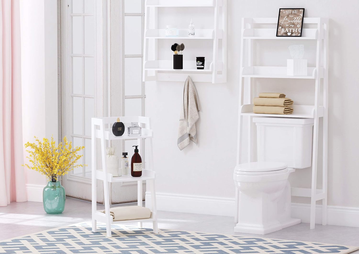UTEX 3-Tier Ladder Shelf, Bathroom Shelf Freestanding, 3-Shelf Spacesaver Open Wood Shelving Unit, Ladder Shelf (White): Furniture & Decor