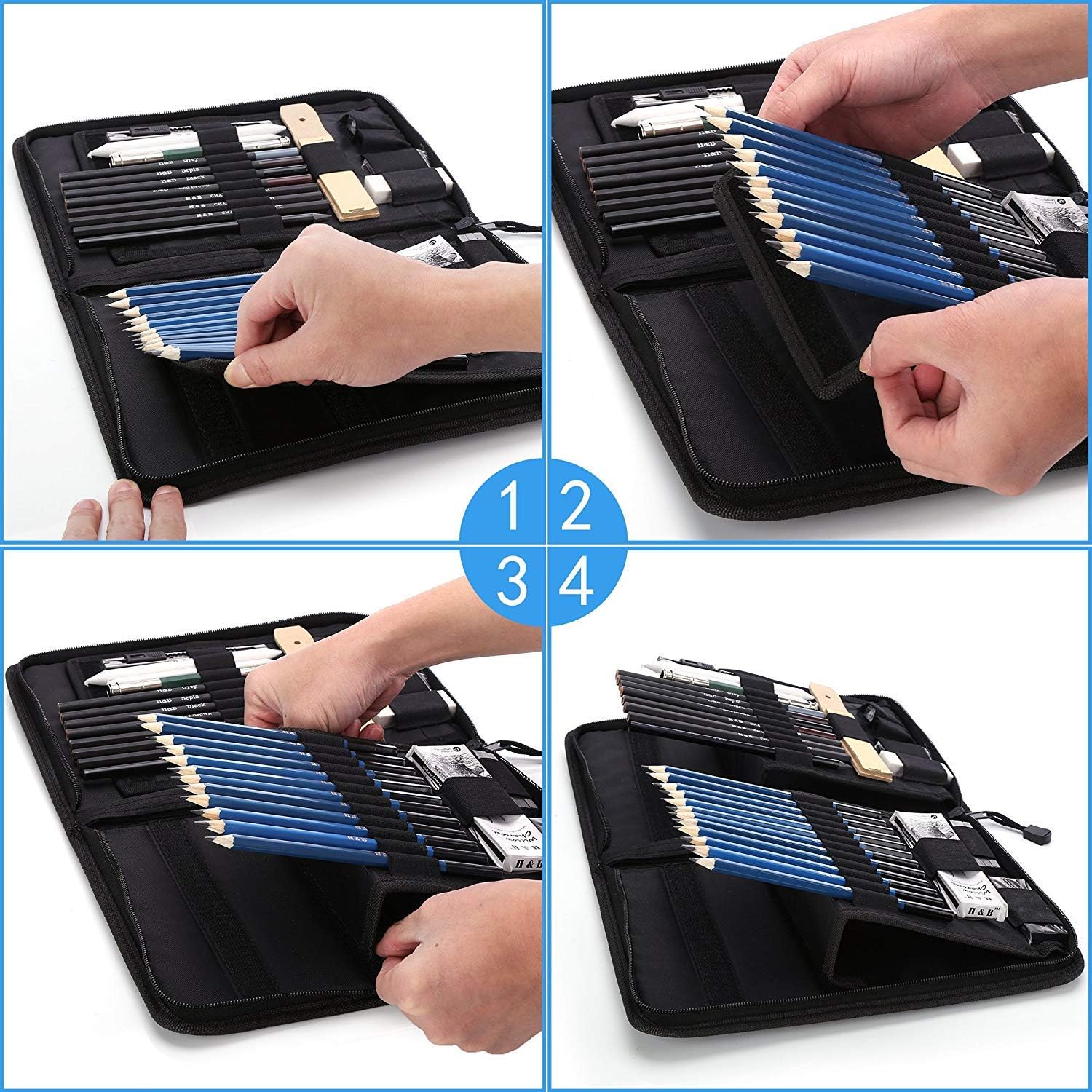 H & B Sketching Pencils Drawing Set,40pcs Art Supplies Artist Sketching Kit with Sketch Draw Pencils Charcoal Pencil Extender Canvas Pencil Bag and More for Artist Beginners Kids Adults - Image 4