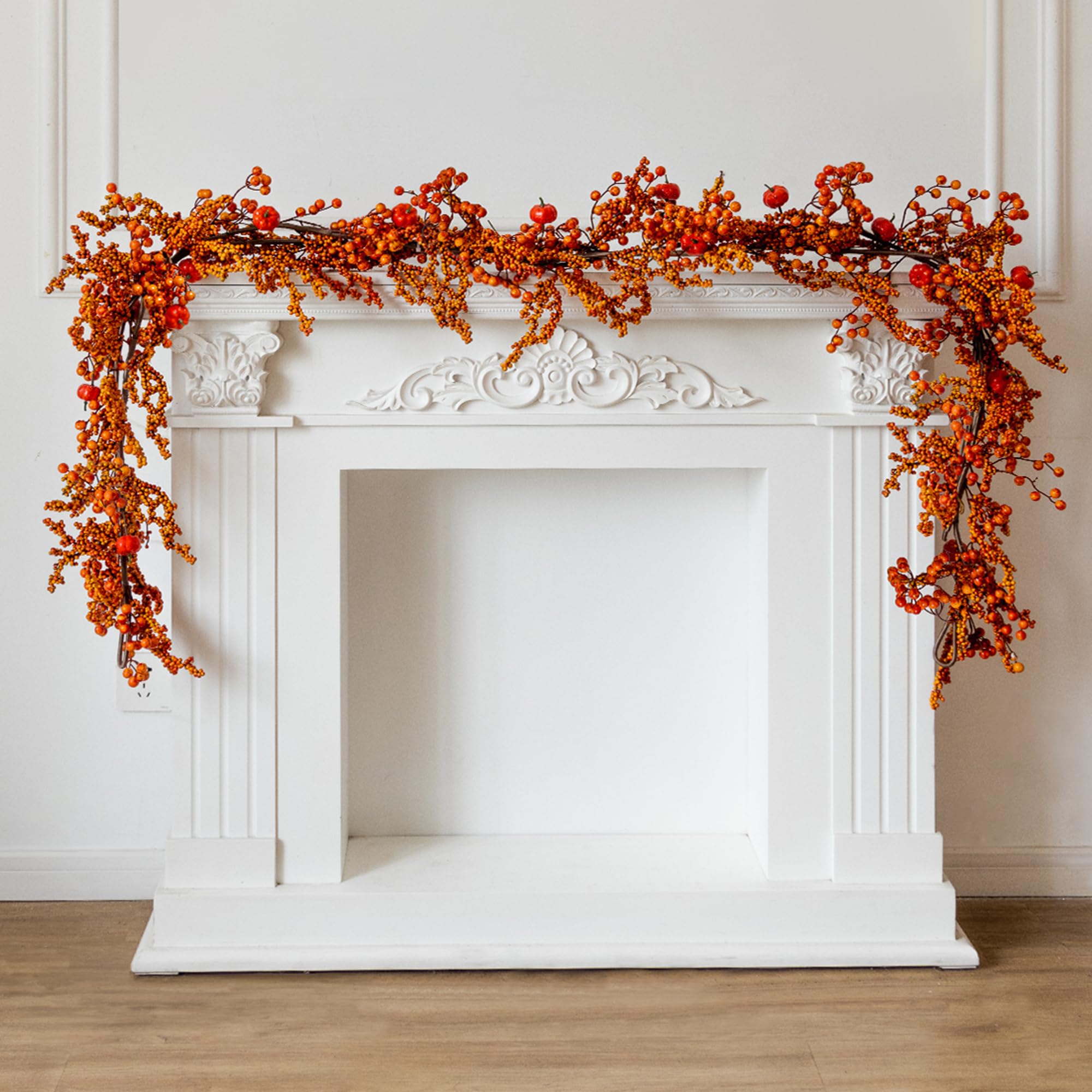 Photo 1 of MISSPIN 6FT Pumpkin Berry Garland, Halloween Garland Fall Maple Leaf Artificial Hanging Autumn Vine Leaf Fall Decor Black Maple Fall Leaf Christmas Thanksgiving Halloween Home Decor