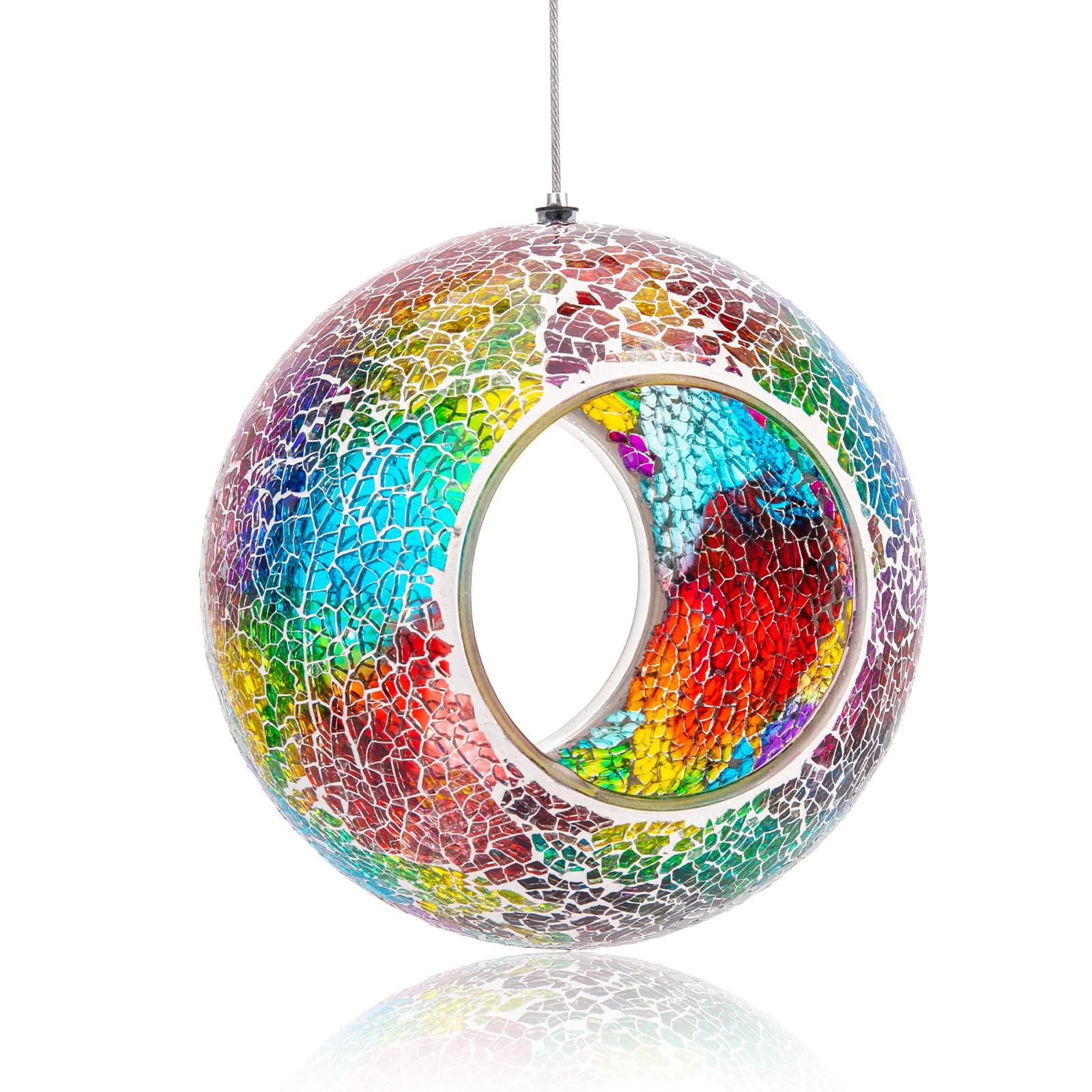 DREAM GARDEN Multi-color Circle Glass Bird Feeder, 17 cm, Hanging Mount, Weatherproof, For Hummingbird, Wild Birds, Seed, Nut