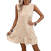 SOLY HUX Women's Sleeveless Tank Dress Round Neck Ruffle Hem Casual Jacquard Hem Smock Summer Mini Dresses for Women