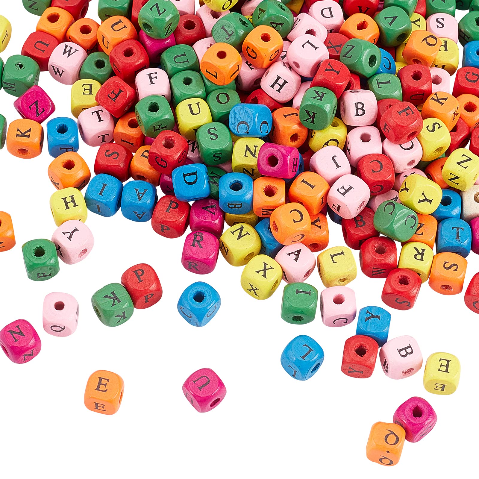 OLYCRAFT 300pcs Multicolor Wood Square Letter Beads 10mm Random Mixed Letters for DIY Crafts — image 1