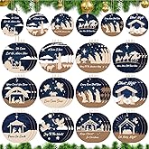 Soaoo 36 Pcs Nativity Ornaments Bulk for Christmas Tree Wooden Scene Ornaments Bulk Round Nativity Xmas Tree Hanging Decorations Birth of Jesus Christian Ornament for Advent Decor (Classic Style)
