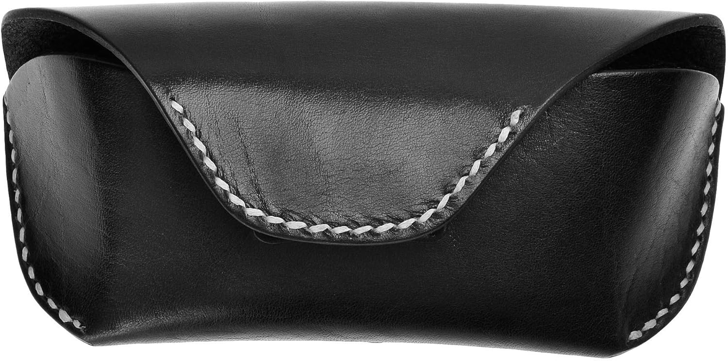 Unisex Semi Hard Genuine Leather Eyeglass Case With Belt Loop for