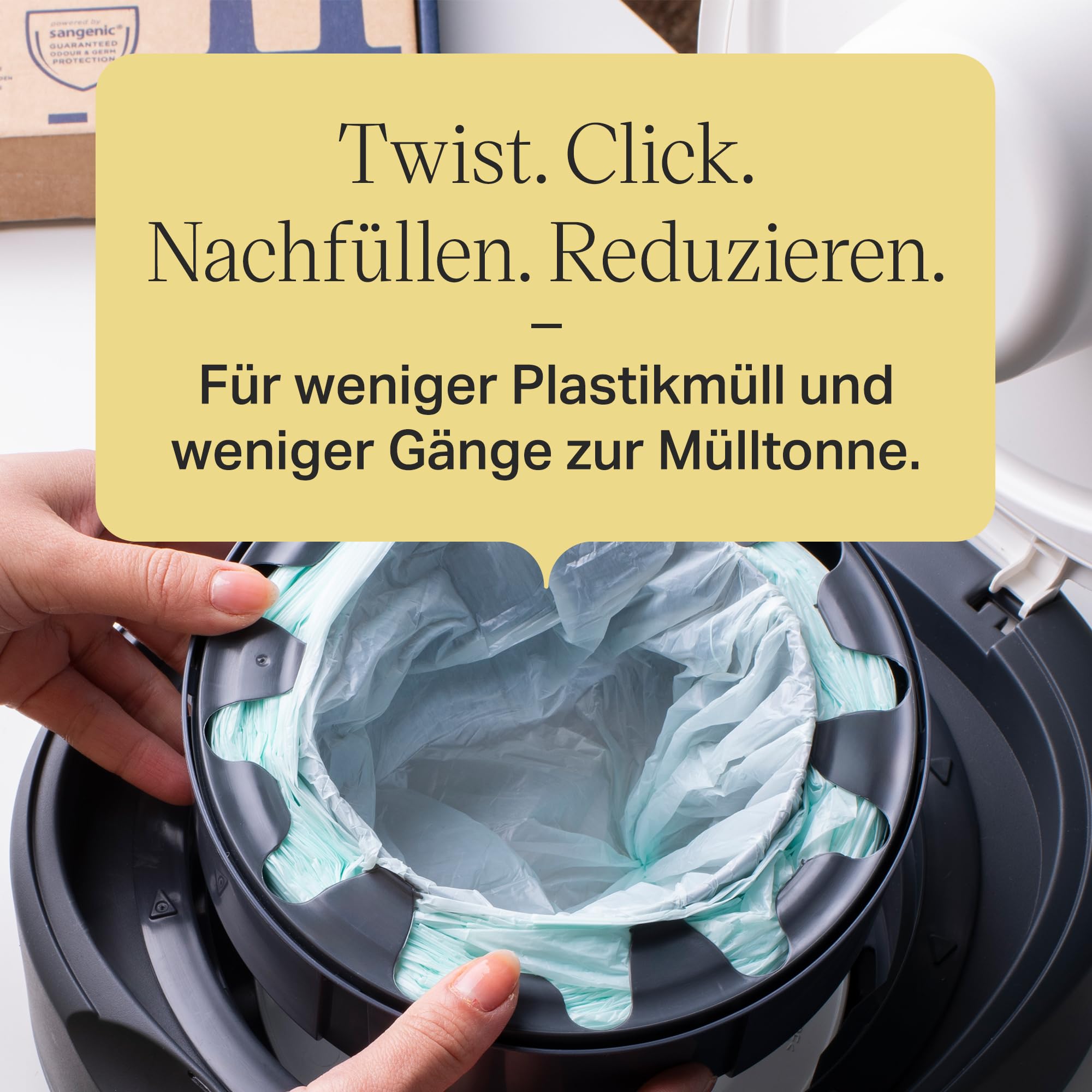 Tommee Tippee Twist & Click Nachfüllfolie für Windeleimer, 3er-Pack, je 10,5 m, mehrlagige antibakterielle* Folie, passend für Twist & Click Kassette, 3 x 10,5 m 7