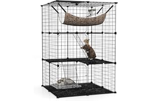 Tangkula Cat Cage Indoor, 3-Tier Cat Enclosure with Skylight, Hammock, 2 Ladders, Detachable Metal Wire Kennel with 3 Lockable Doors, DIY Cat Crate & Pet Playpen Catio for 1-3 Cats, Small Animals
