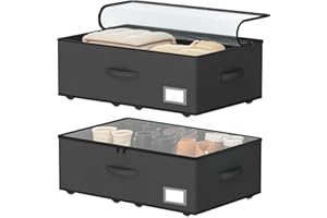 EE-RoomWorld Underbed Storage With Wheels, No Assemble Required 10 inches Height Underbed Storage Bins,Large Capacity Rolling